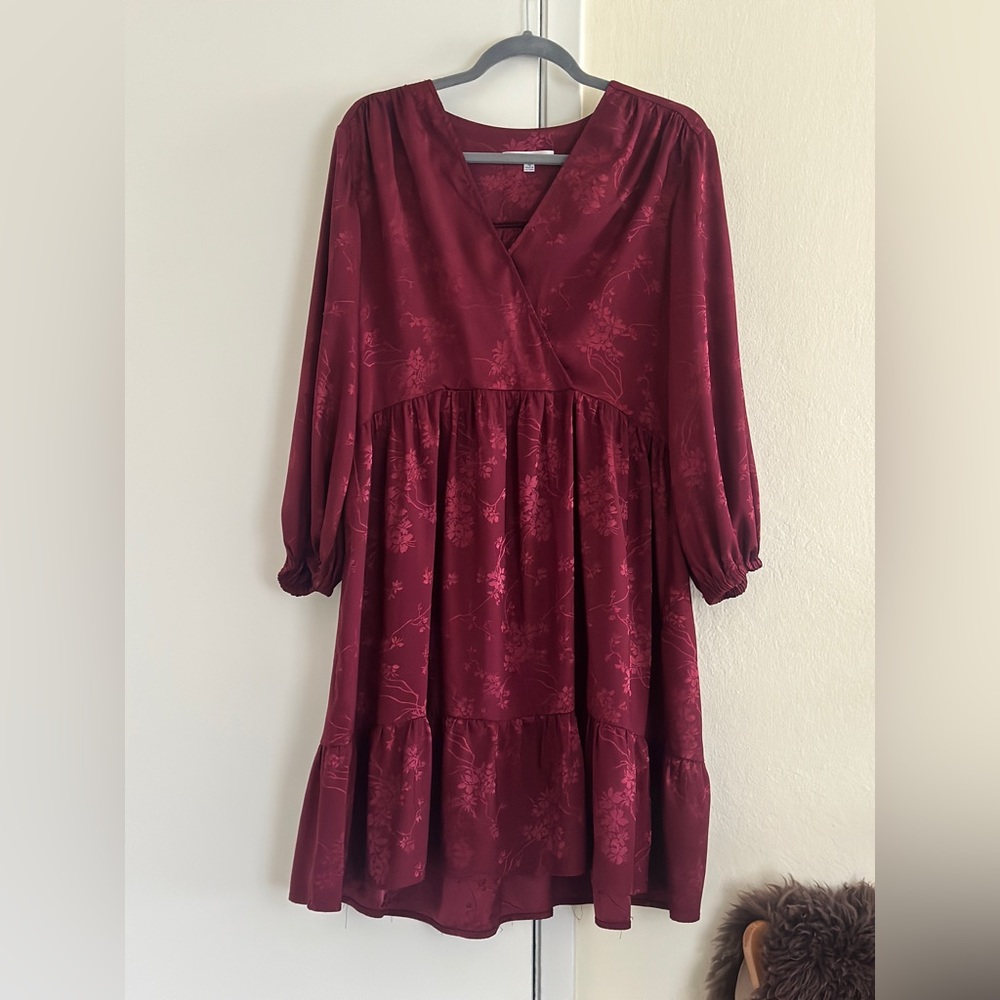Short, flowy red satin dress